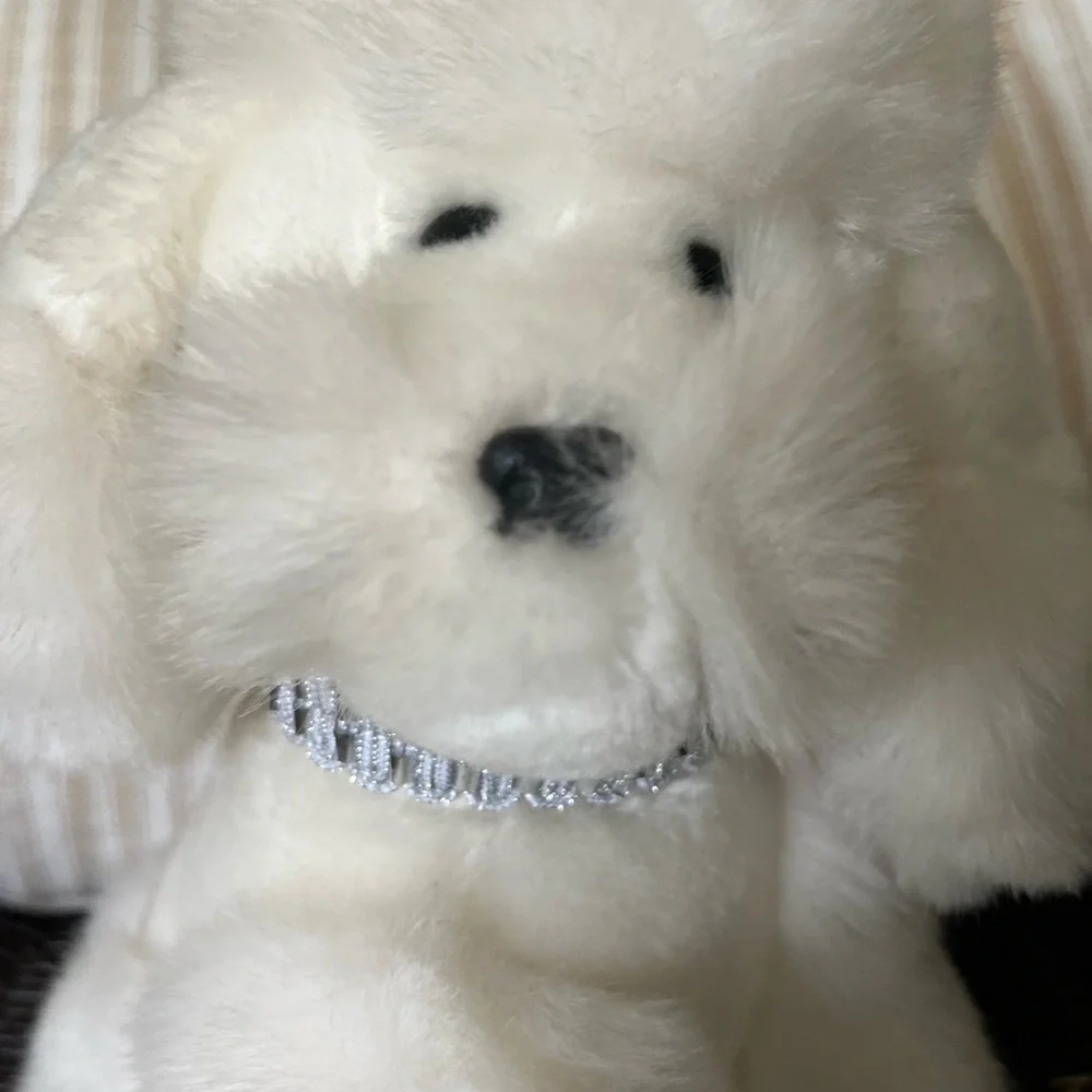 Vintage 1985‎ 24K Polar Puff Vintage White Poodle Dog Andrea Plush Silver Collar